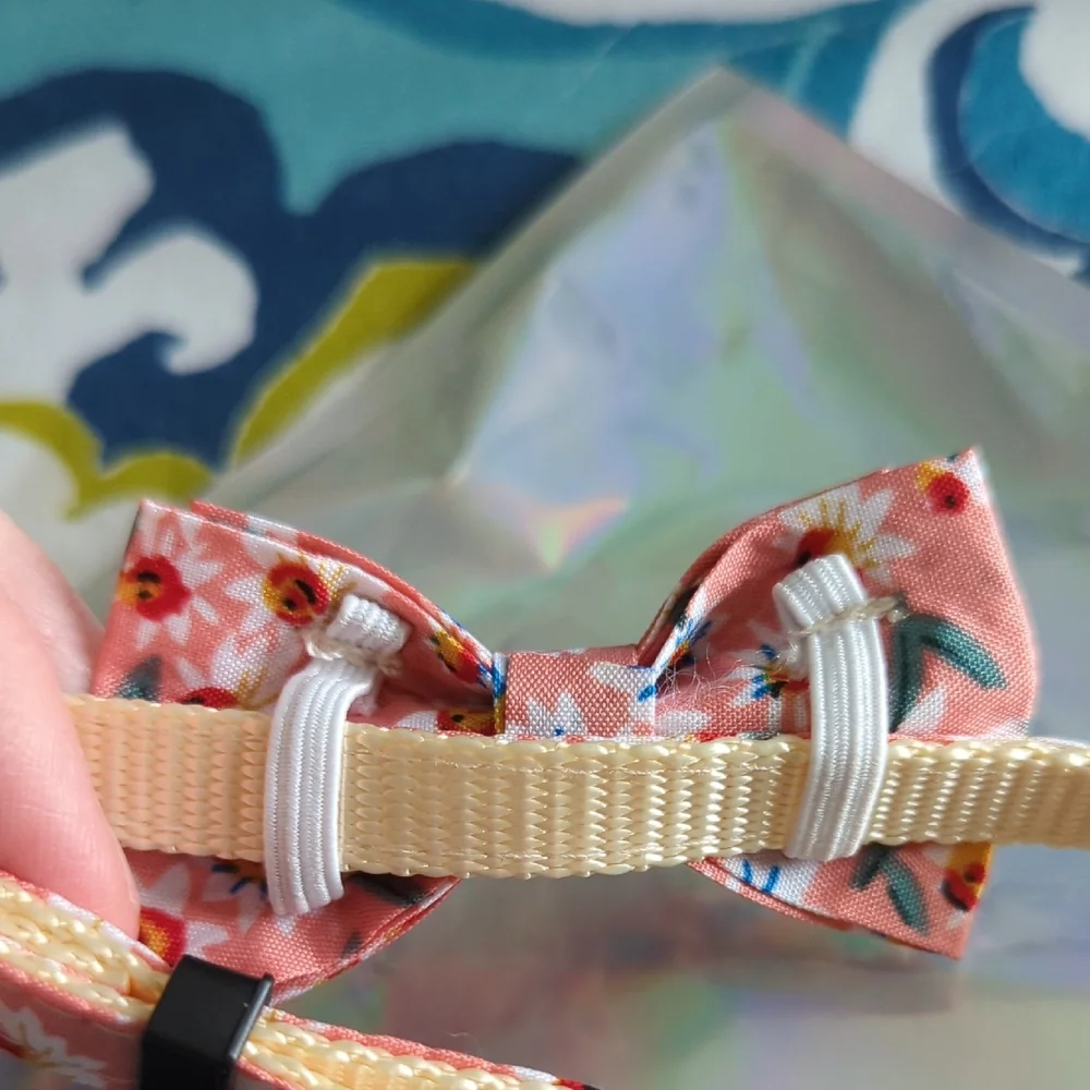 Pink Floral Patterned Cat Collar With Bow Tie